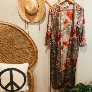 Vintage leopard + floral kimono / silk robe. Boho